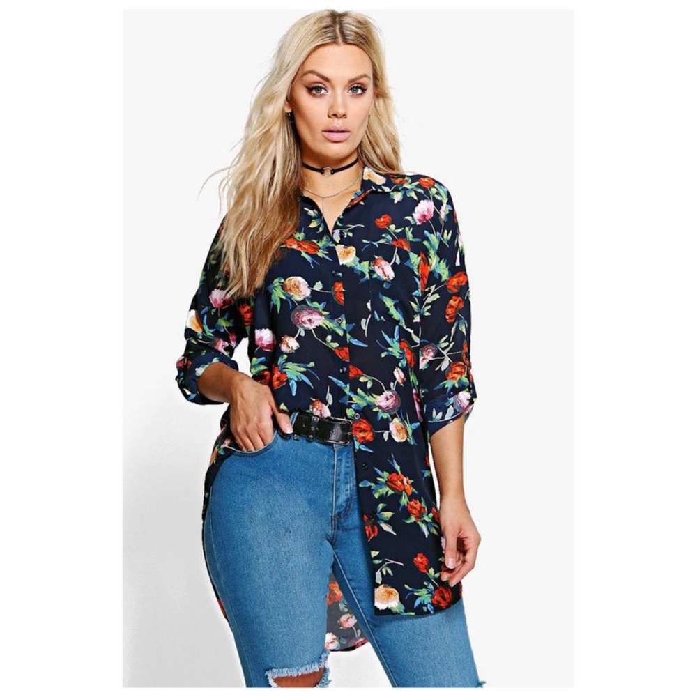 Hi-low floral shirt